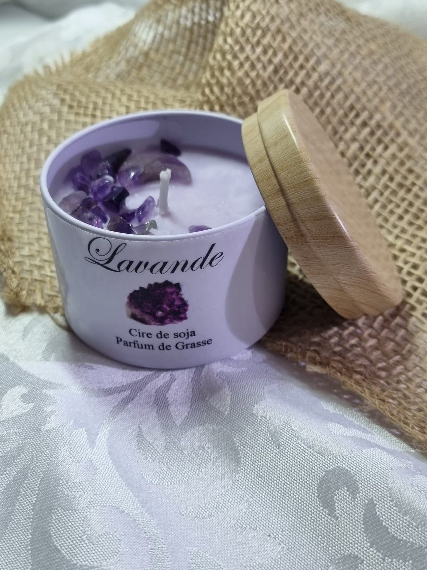 Bougie senteur Lavande - Pierre en améthyste