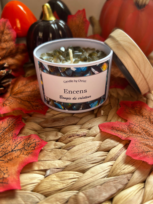 Bougie senteur encens-Pierre en labradorite