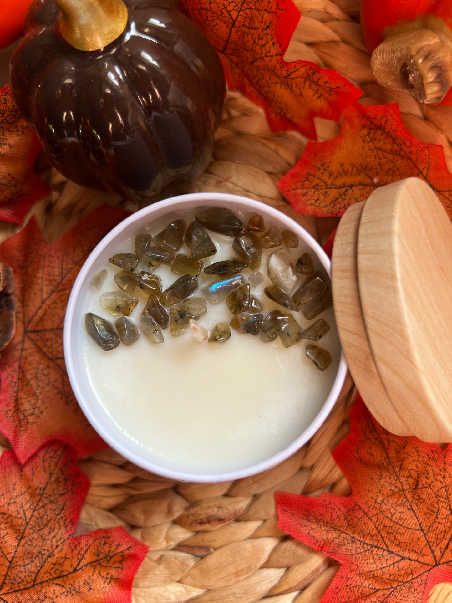 Bougie senteur encens-Pierre en labradorite