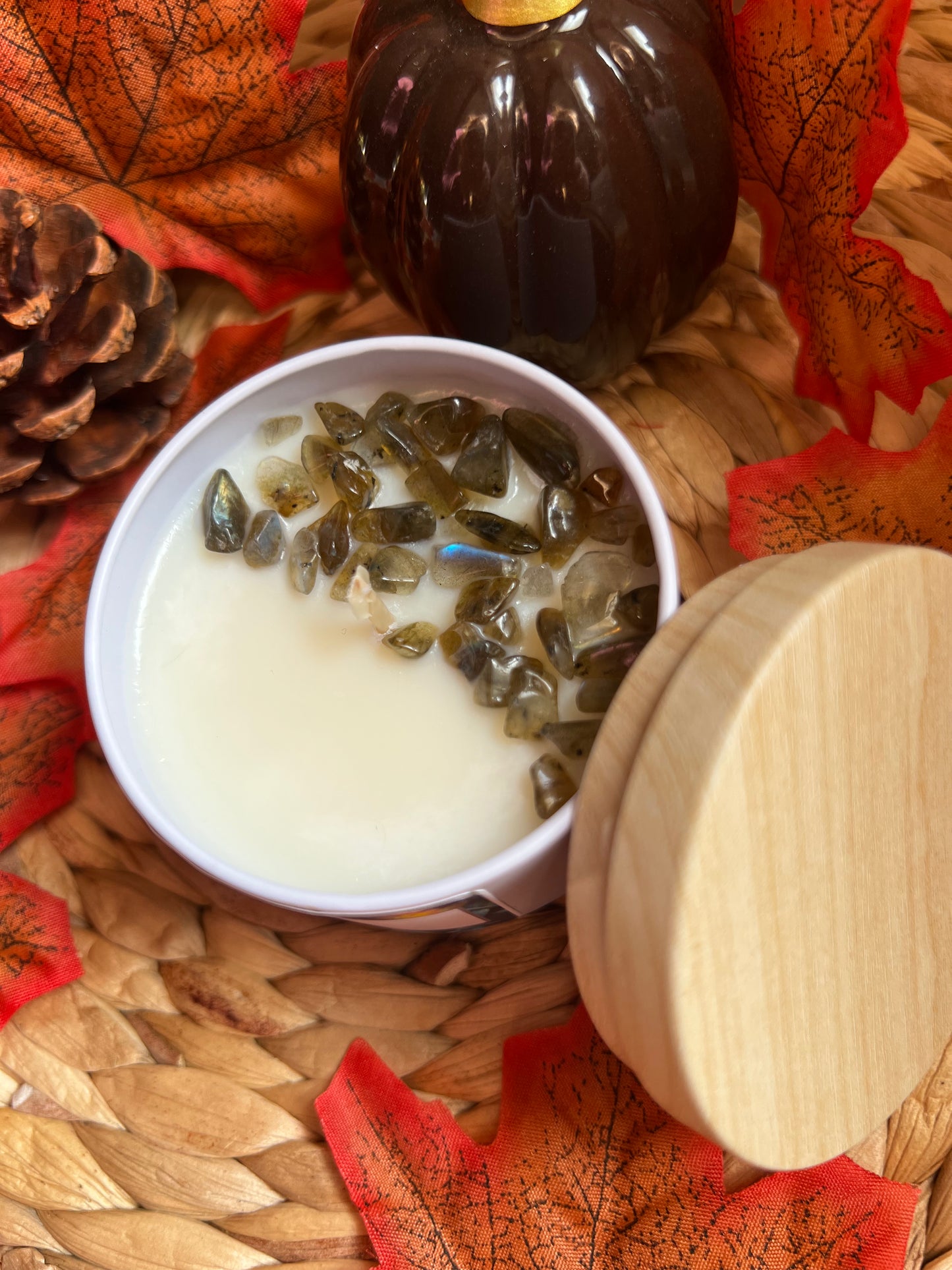 Bougie senteur encens-Pierre en labradorite